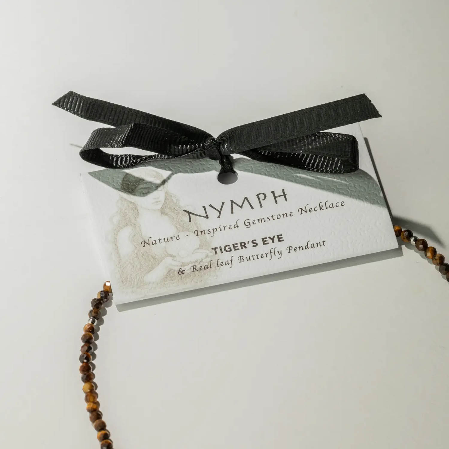 Nymph Tiger's Eye Gemstone Necklace with Real Leaf Butterfly5