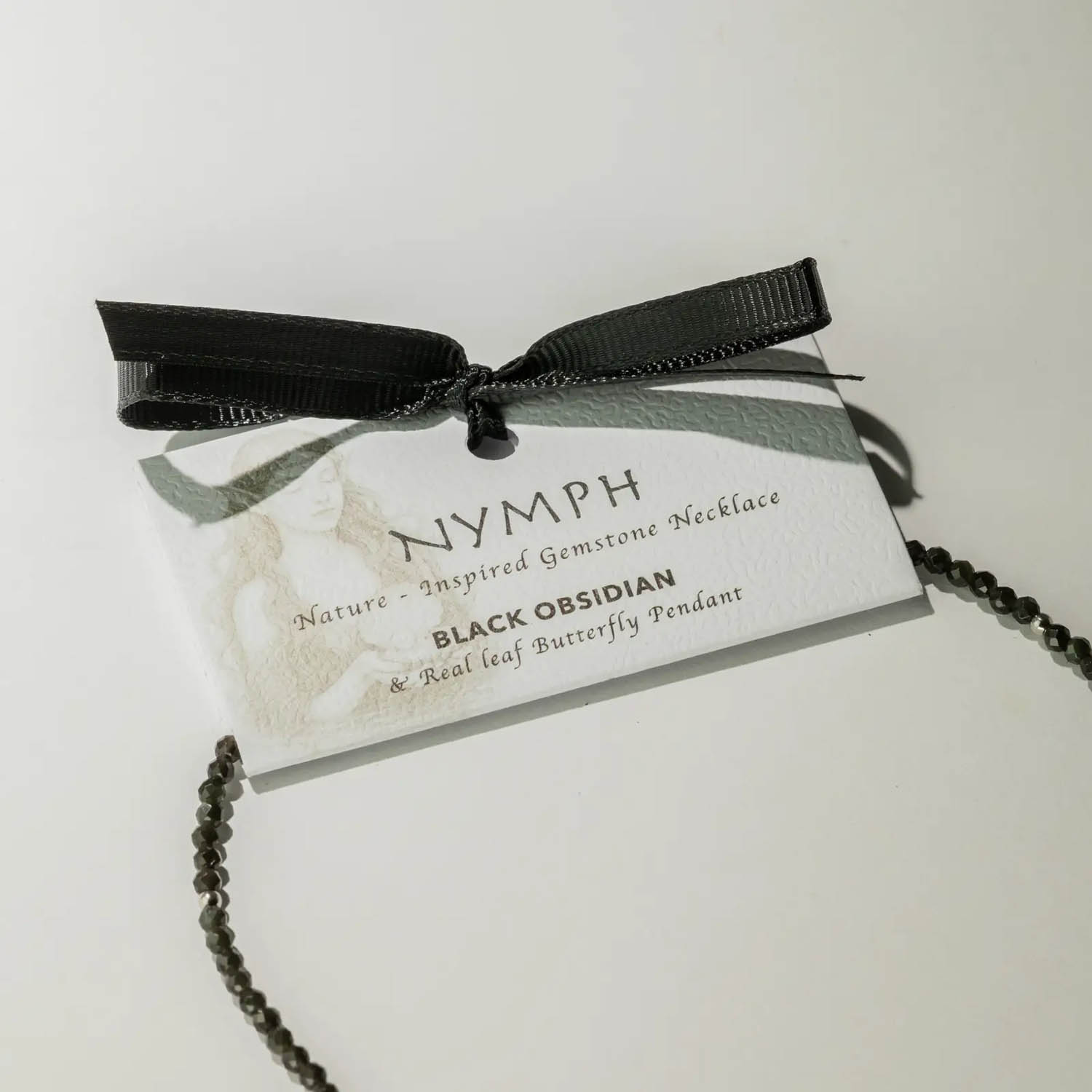 Nymph Black Obsidian Gemstone Necklace with Real Leaf Butterfly5