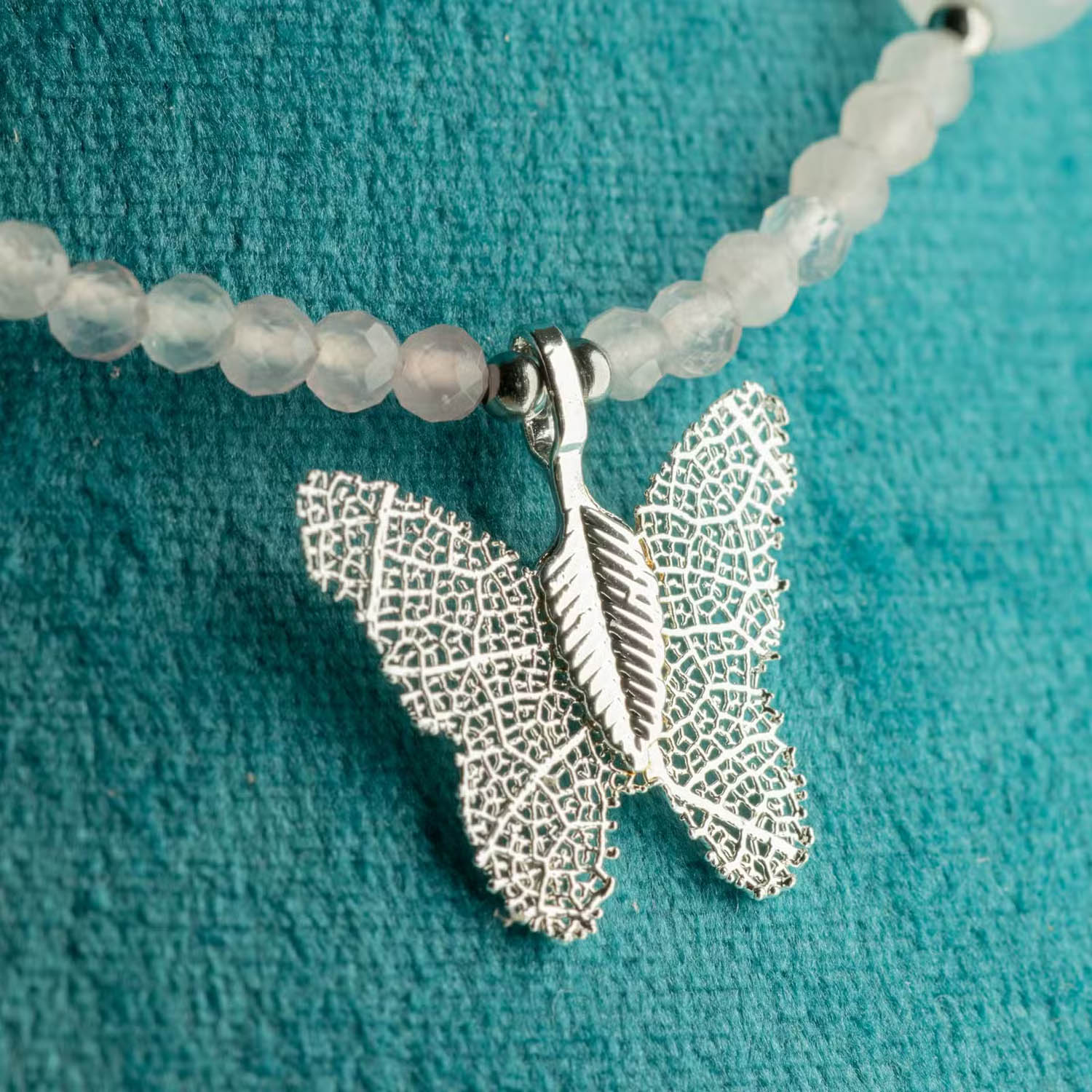 Nymph Rose Quartz Gemstone Necklace with Real Leaf Butterfly3