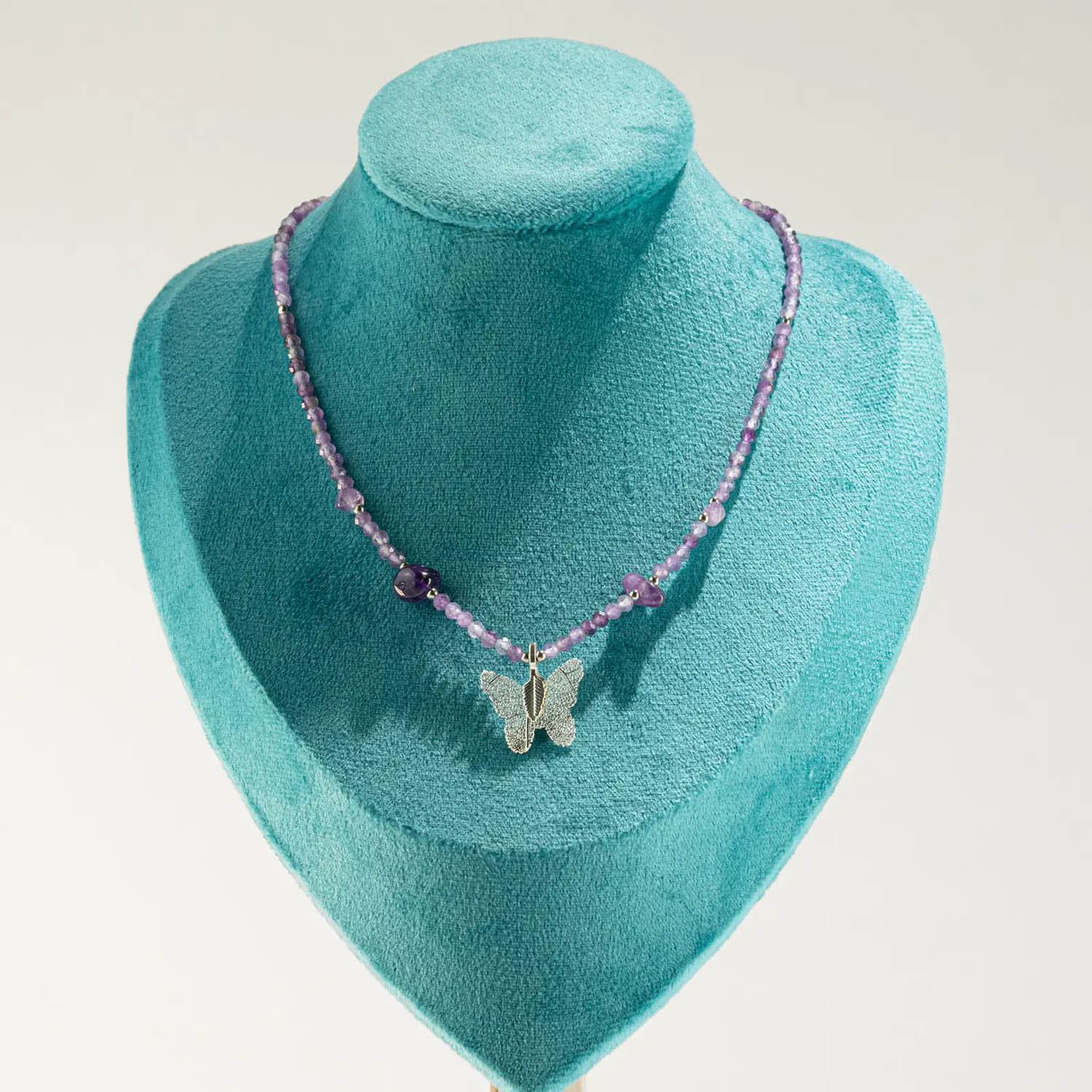 Nymph Amethyst Gemstone Necklace with Real Leaf Butterfly4