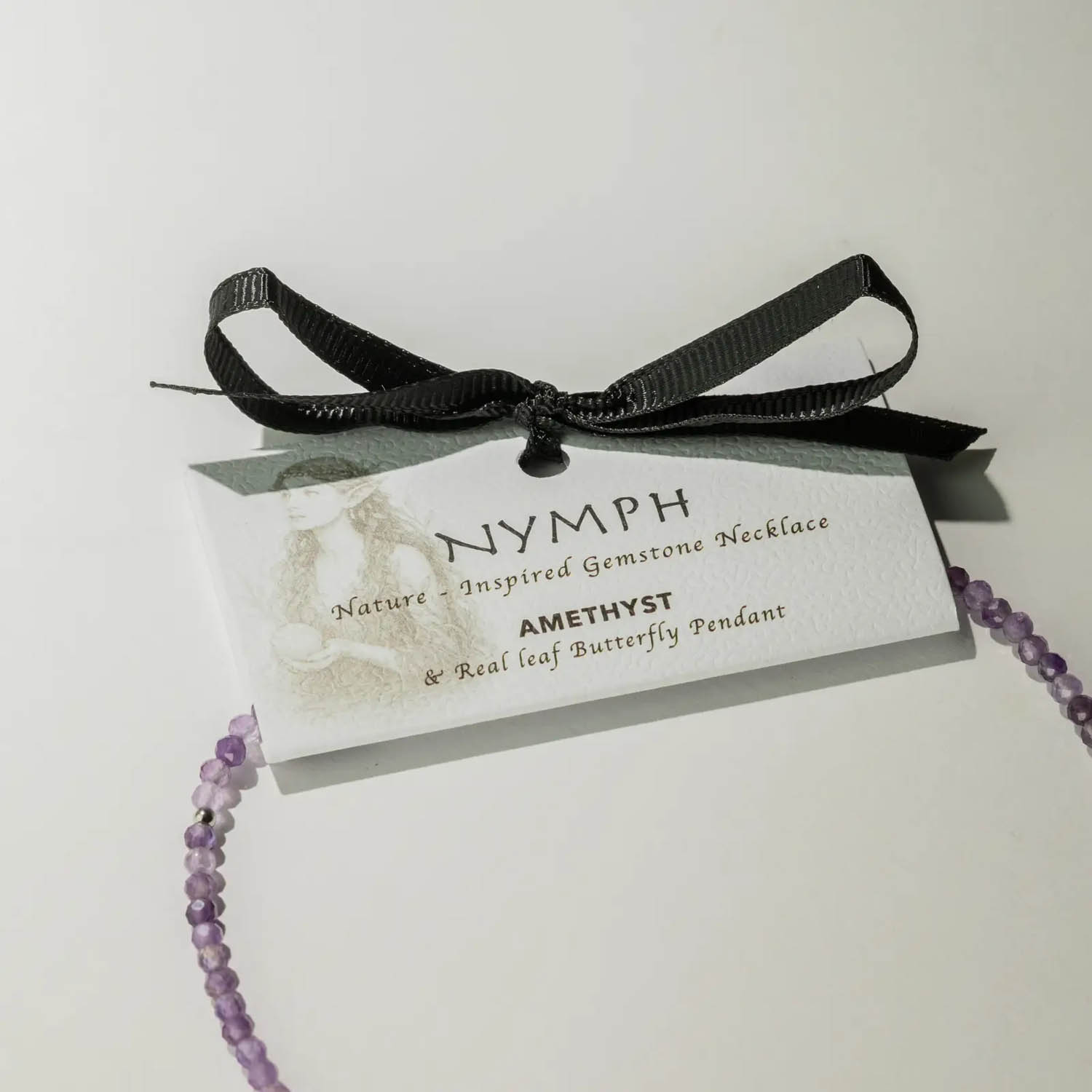 Nymph Amethyst Gemstone Necklace with Real Leaf Butterfly5