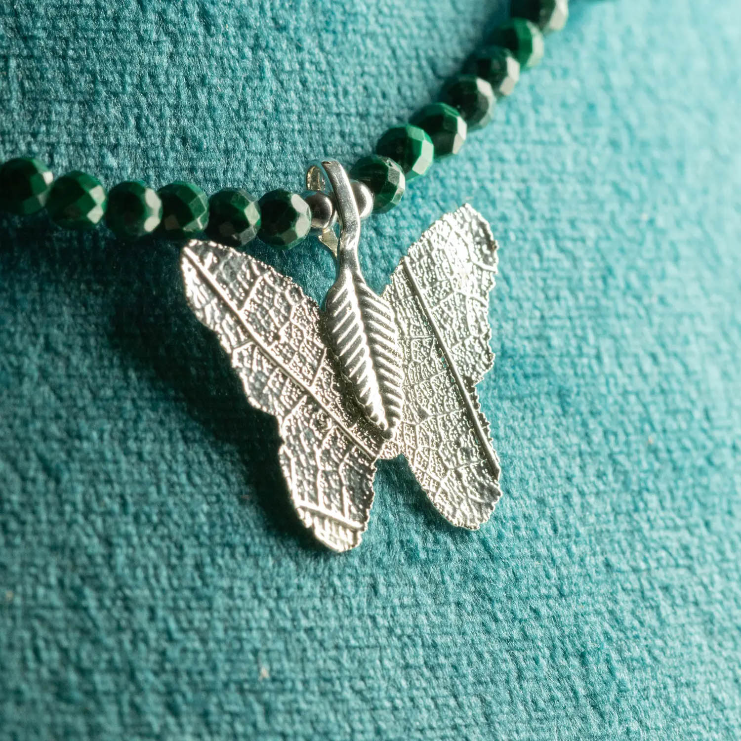 Nymph Malachite Gemstone Necklace with Real Leaf Butterfly3