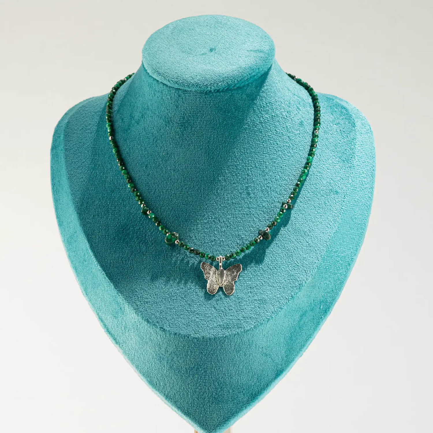 Nymph Malachite Gemstone Necklace with Real Leaf Butterfly4