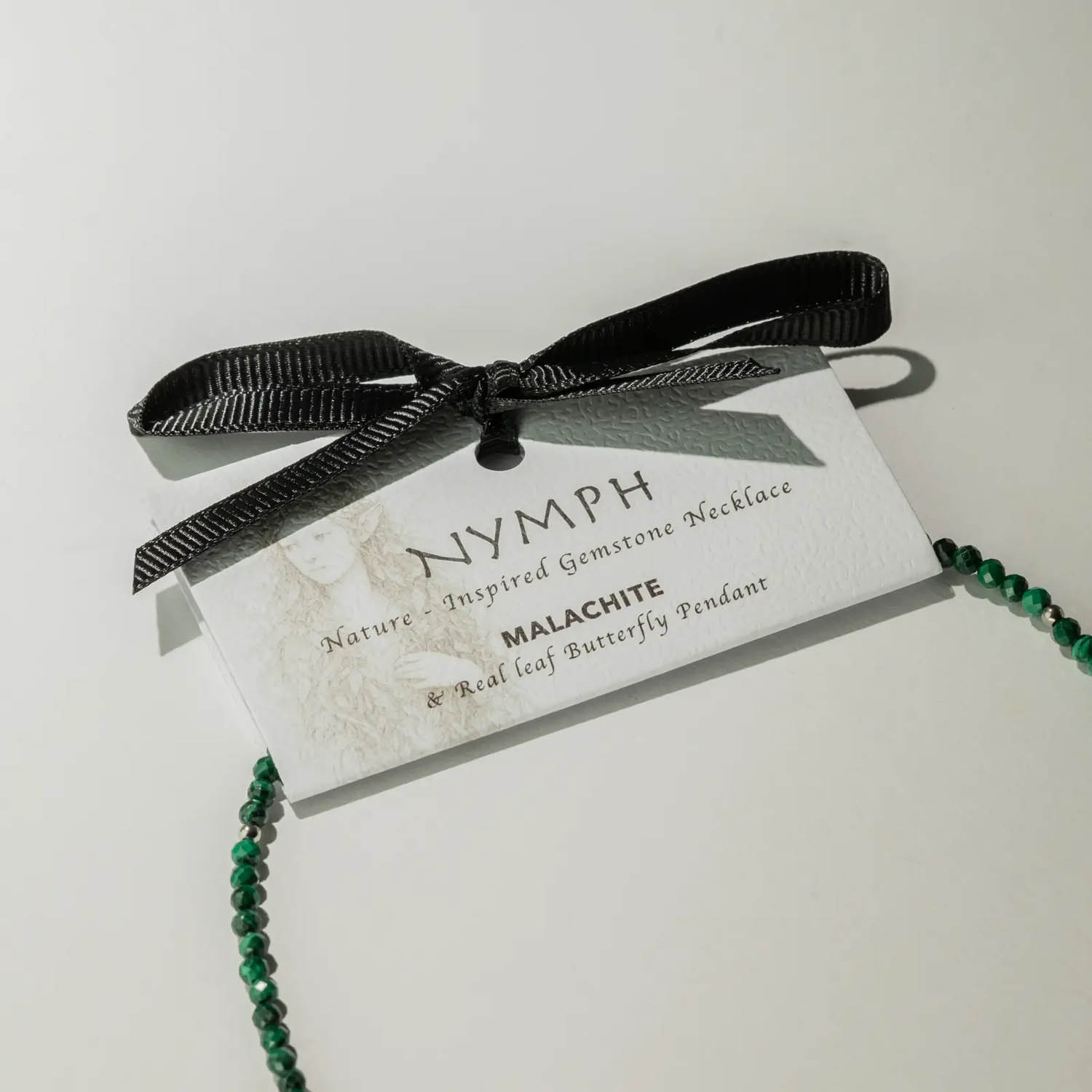 Nymph Malachite Gemstone Necklace with Real Leaf Butterfly5