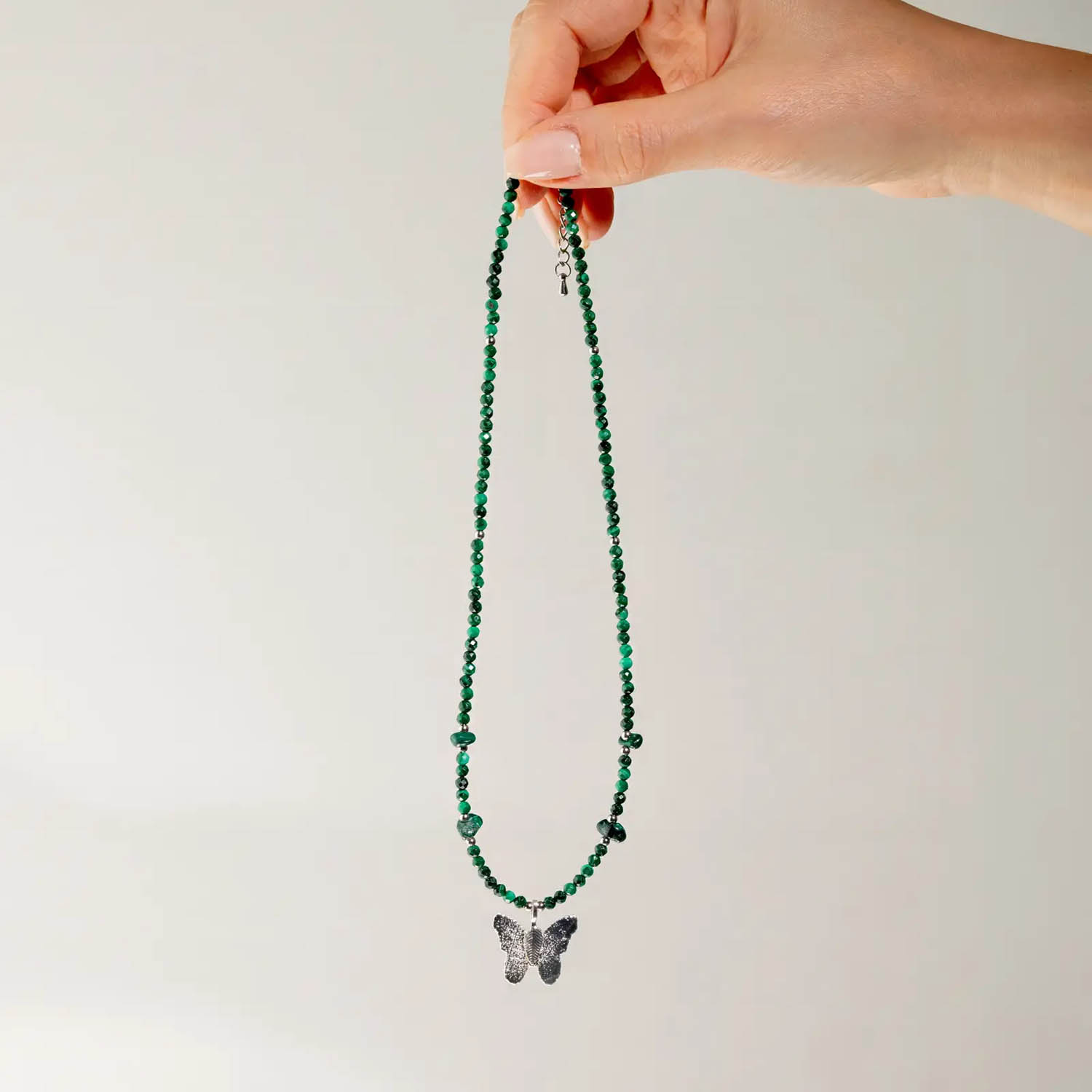 Nymph Malachite Gemstone Necklace with Real Leaf Butterfly6