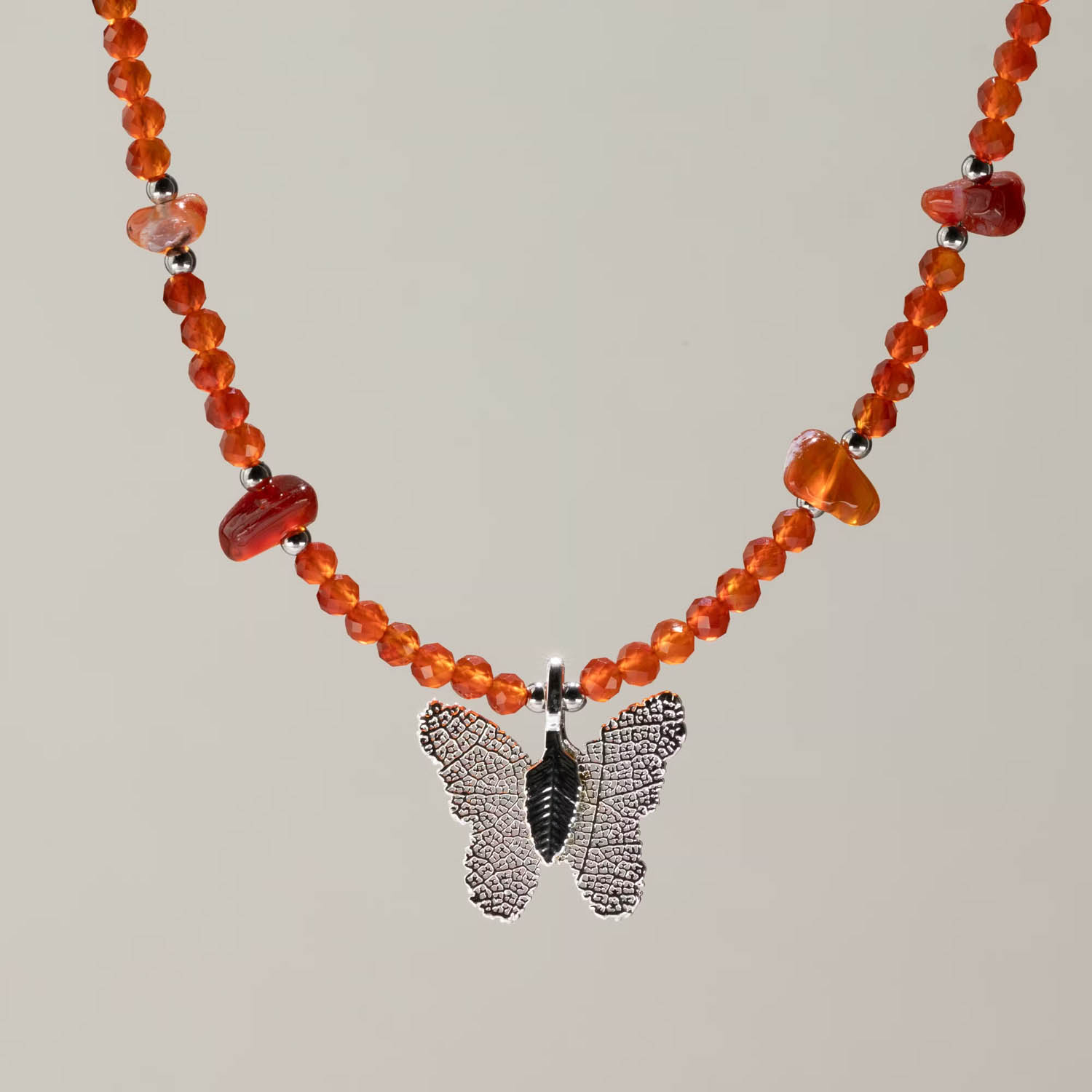 Nymph Ruby Gemstone Necklace with Real Leaf Butterfly1