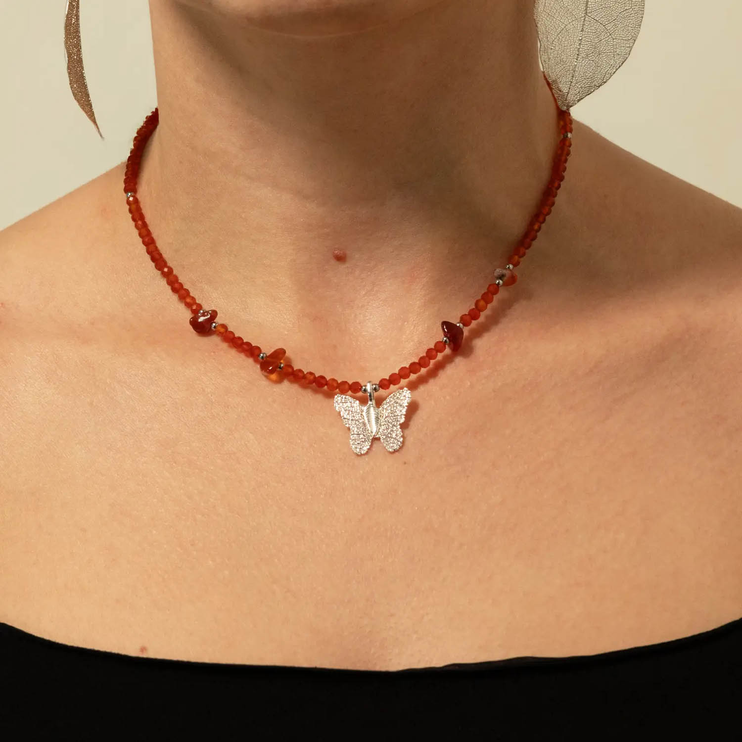 Nymph Ruby Gemstone Necklace with Real Leaf Butterfly2