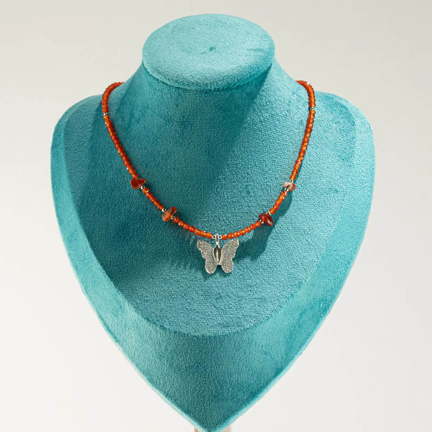 Nymph Ruby Gemstone Necklace with Real Leaf Butterfly4