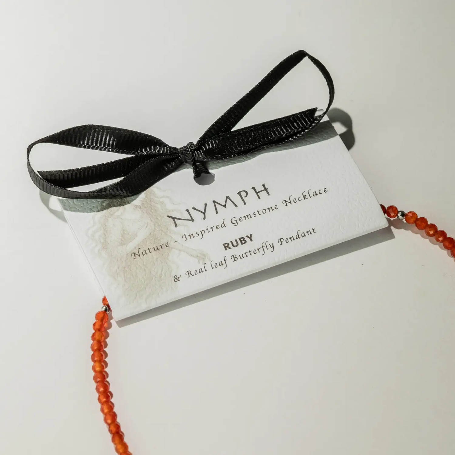 Nymph Ruby Gemstone Necklace with Real Leaf Butterfly5
