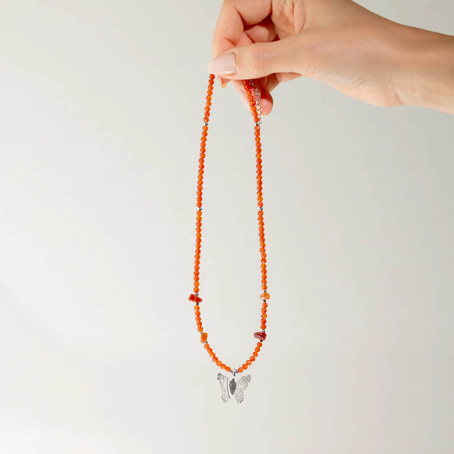 Nymph Ruby Gemstone Necklace with Real Leaf Butterfly6