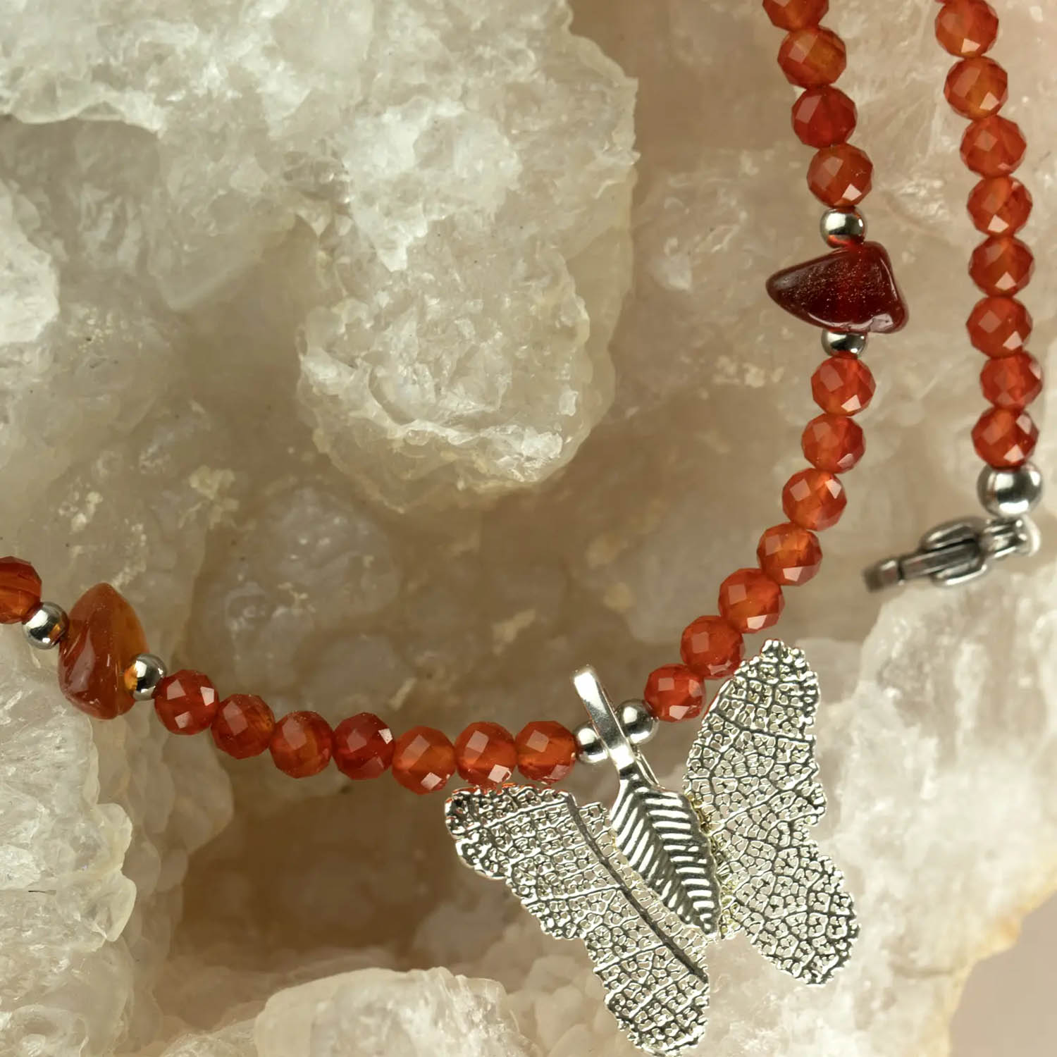 Nymph Ruby Gemstone Necklace with Real Leaf Butterfly7