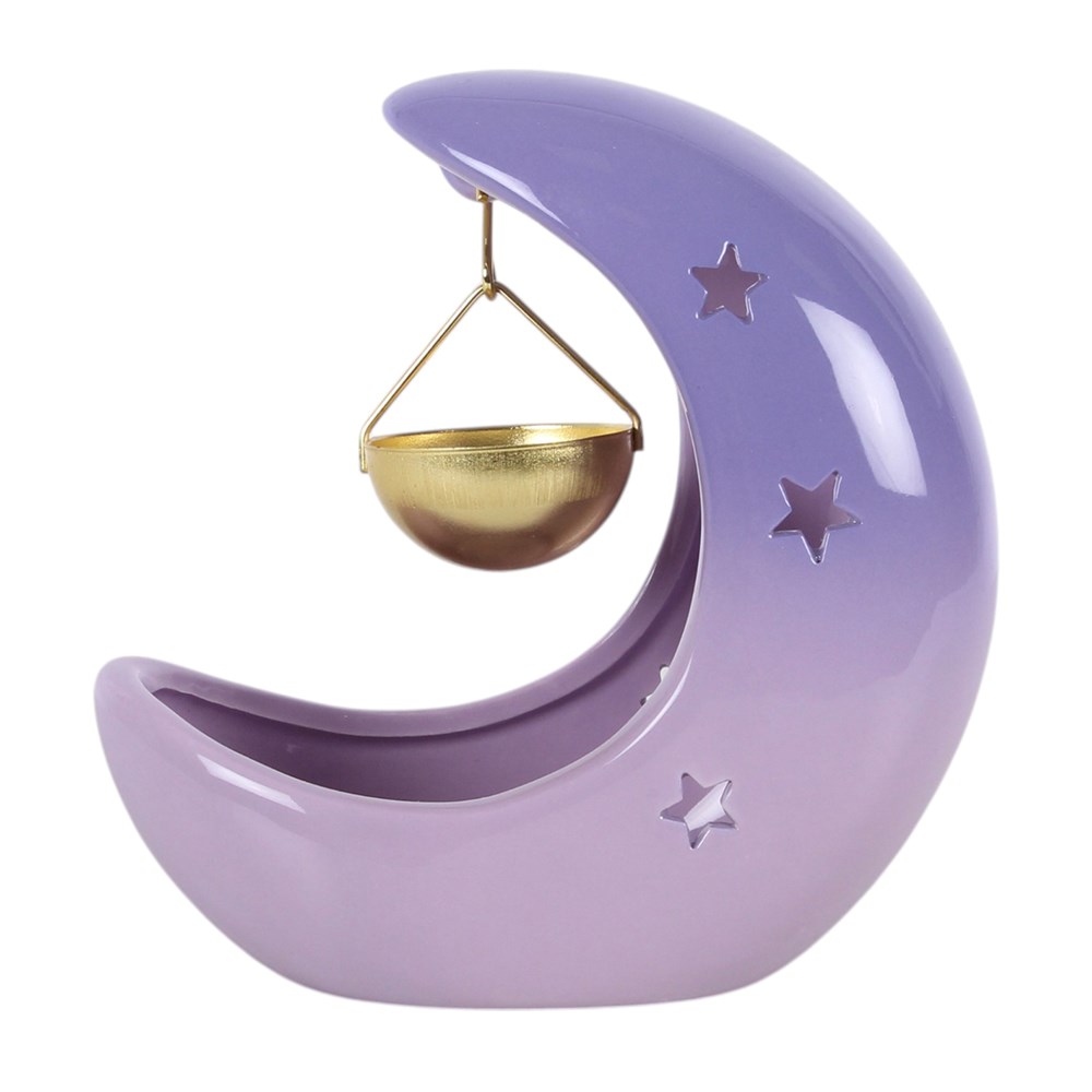 Purple Pastel Skies Crescent Moon Hanging Oil Burner with Gold Dish2