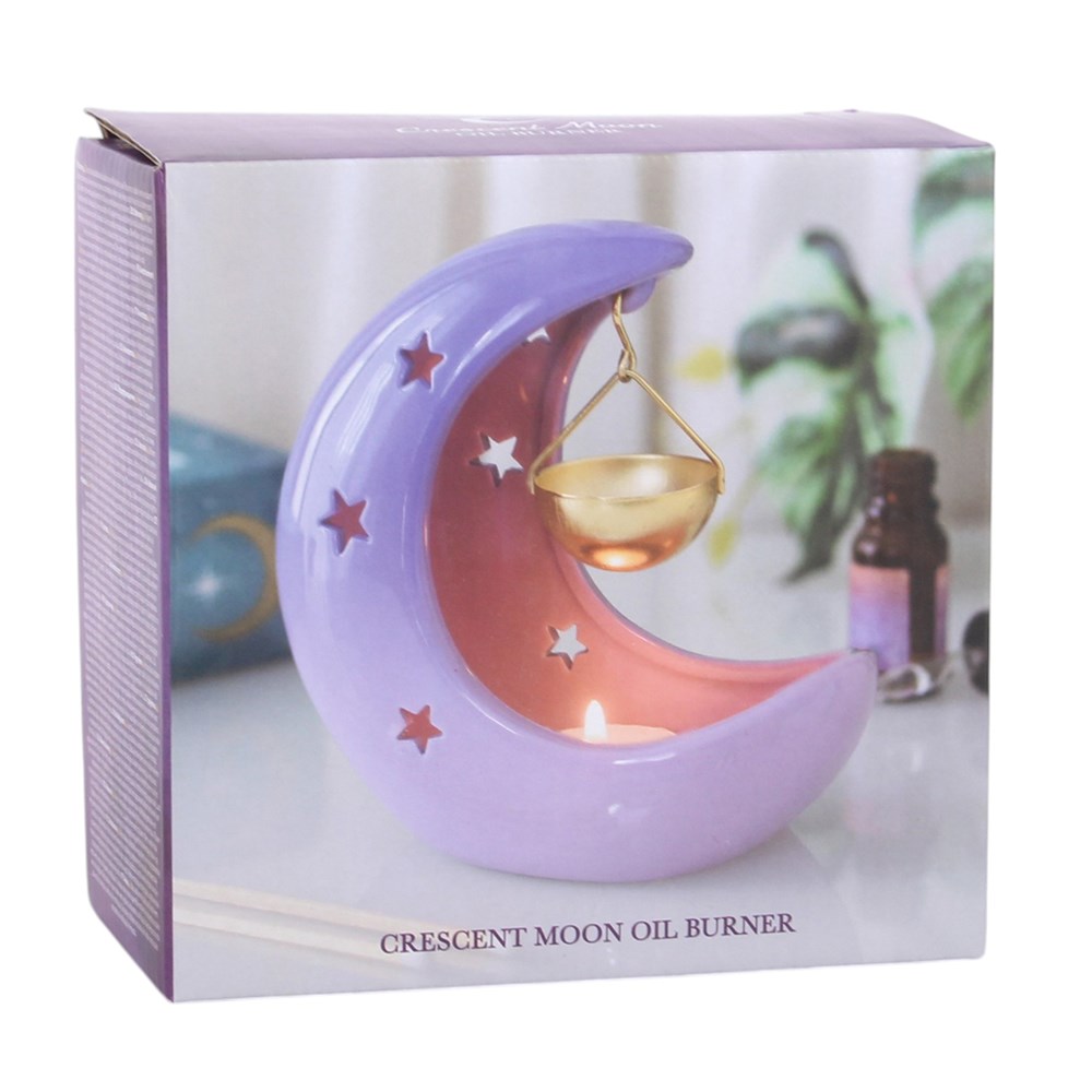 Purple Pastel Skies Crescent Moon Hanging Oil Burner with Gold Dish3