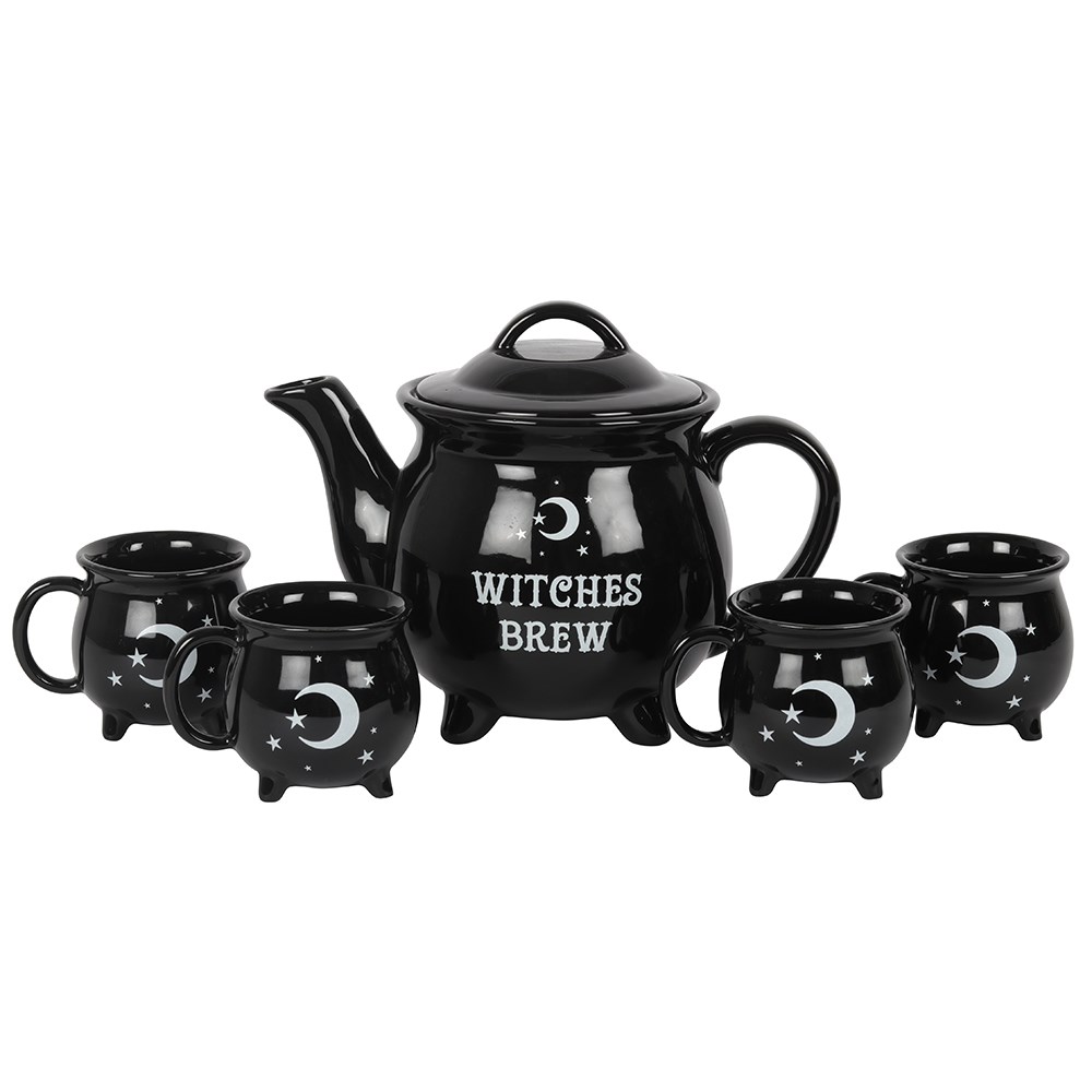 Witches Brew Ceramic Cauldron Teapot & 4 Cup Set