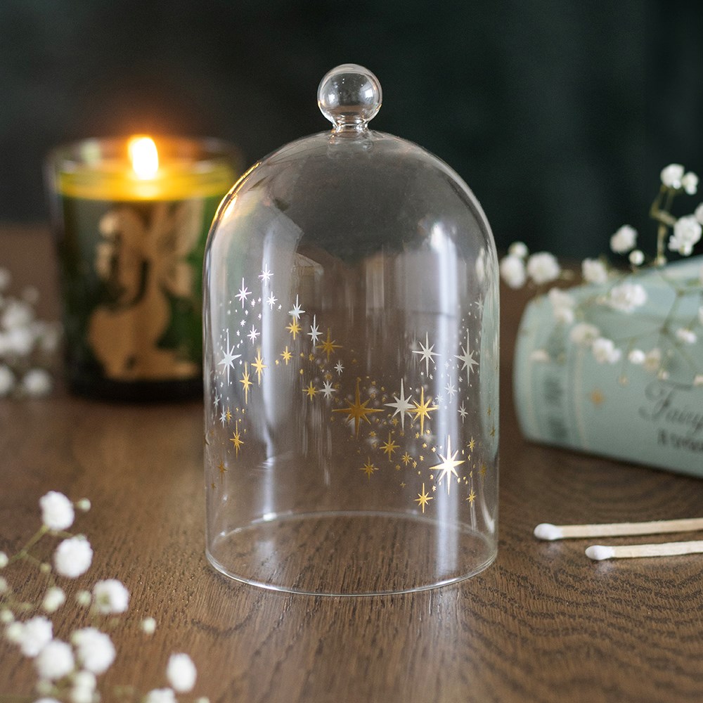 Stardust Clear Glass Candle Cloche with Gold Stars