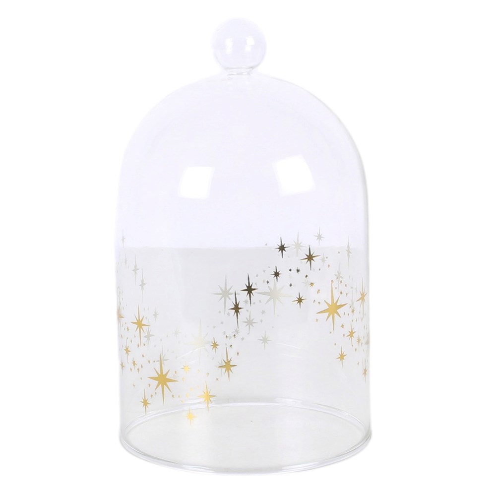 Stardust Clear Glass Candle Cloche with Gold Stars1