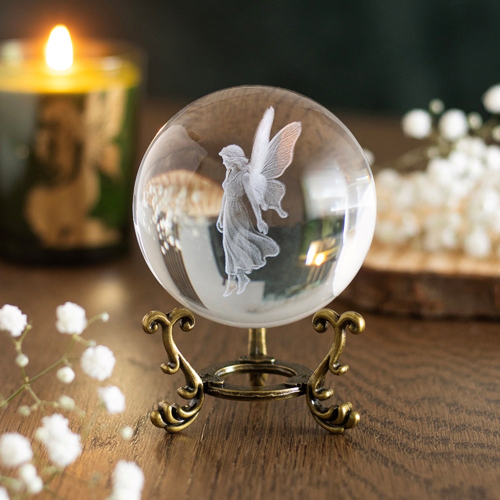 Stardust Fairy Laser Engraved Glass Crystal Ball & Stand