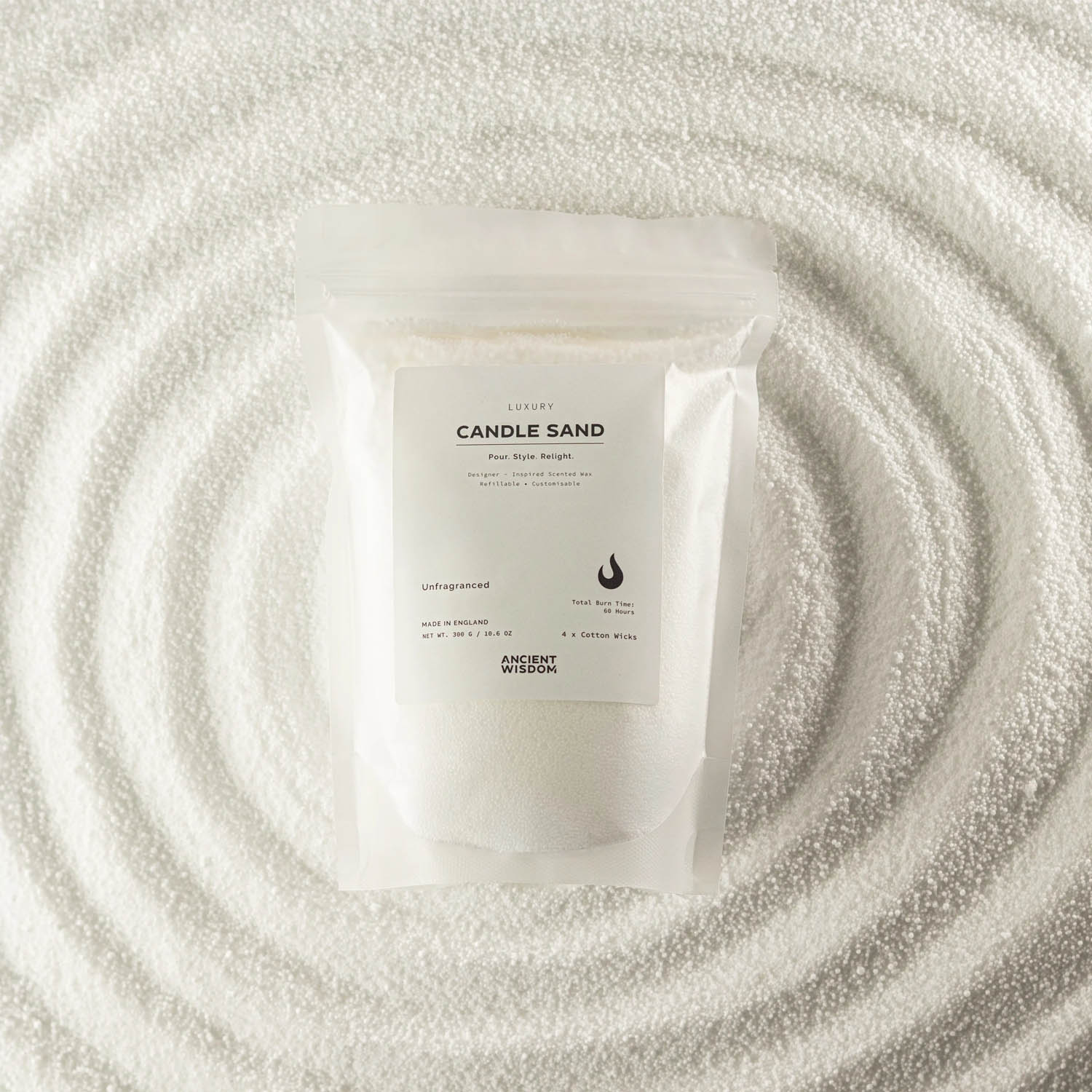White Unfragranced Candle Sand Pouch (300g)1