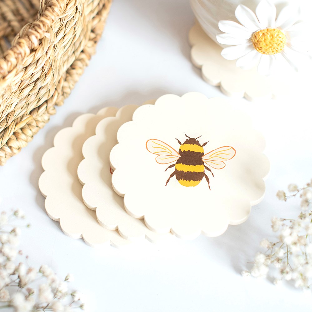 Set of 4 Scalloped Honey Bee Coasters