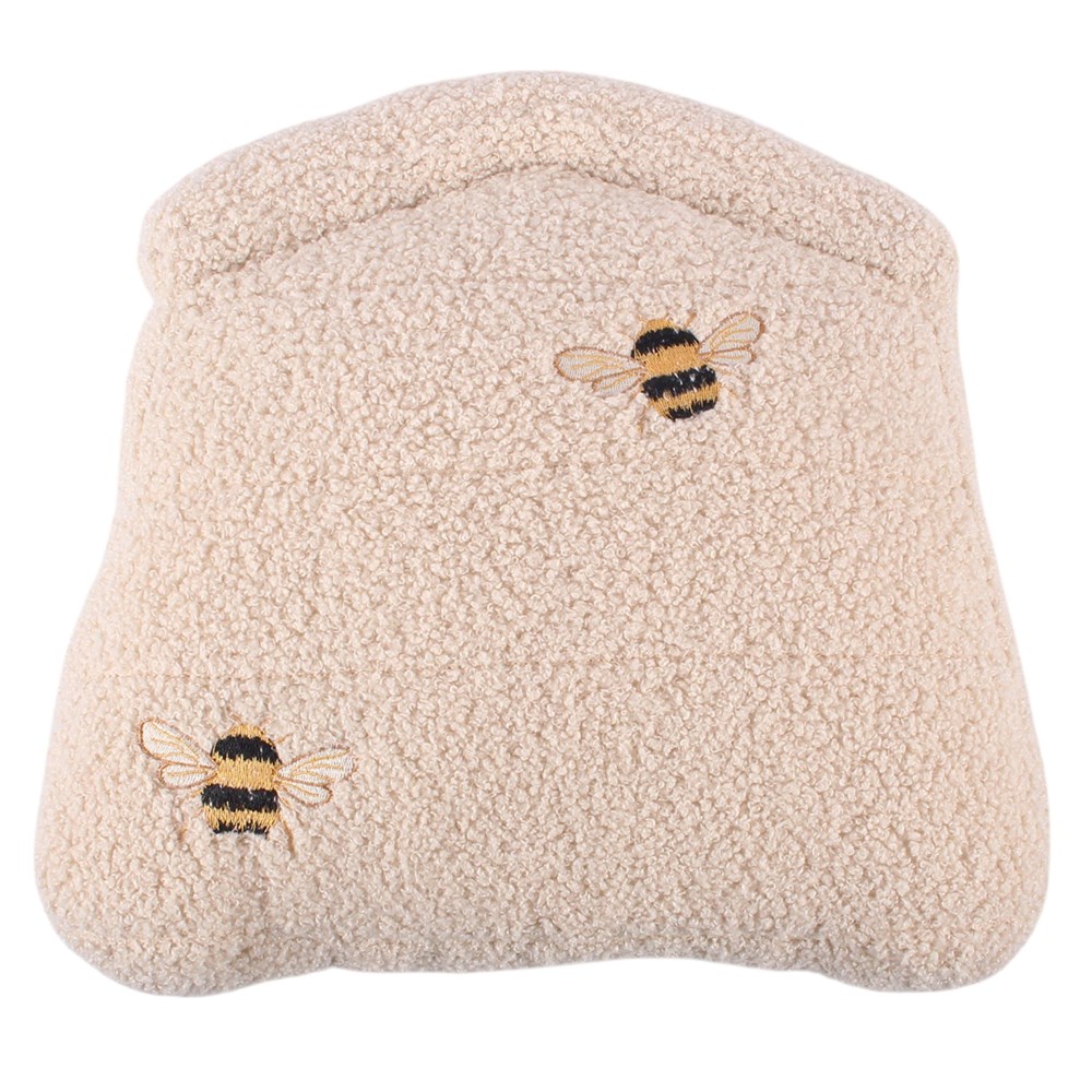 White Beehive Boucle Cushion with Embroidered Bees1