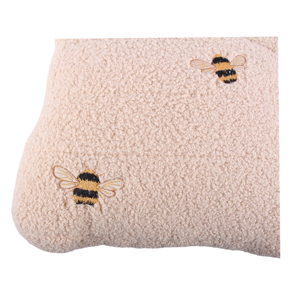White Beehive Boucle Cushion with Embroidered Bees3