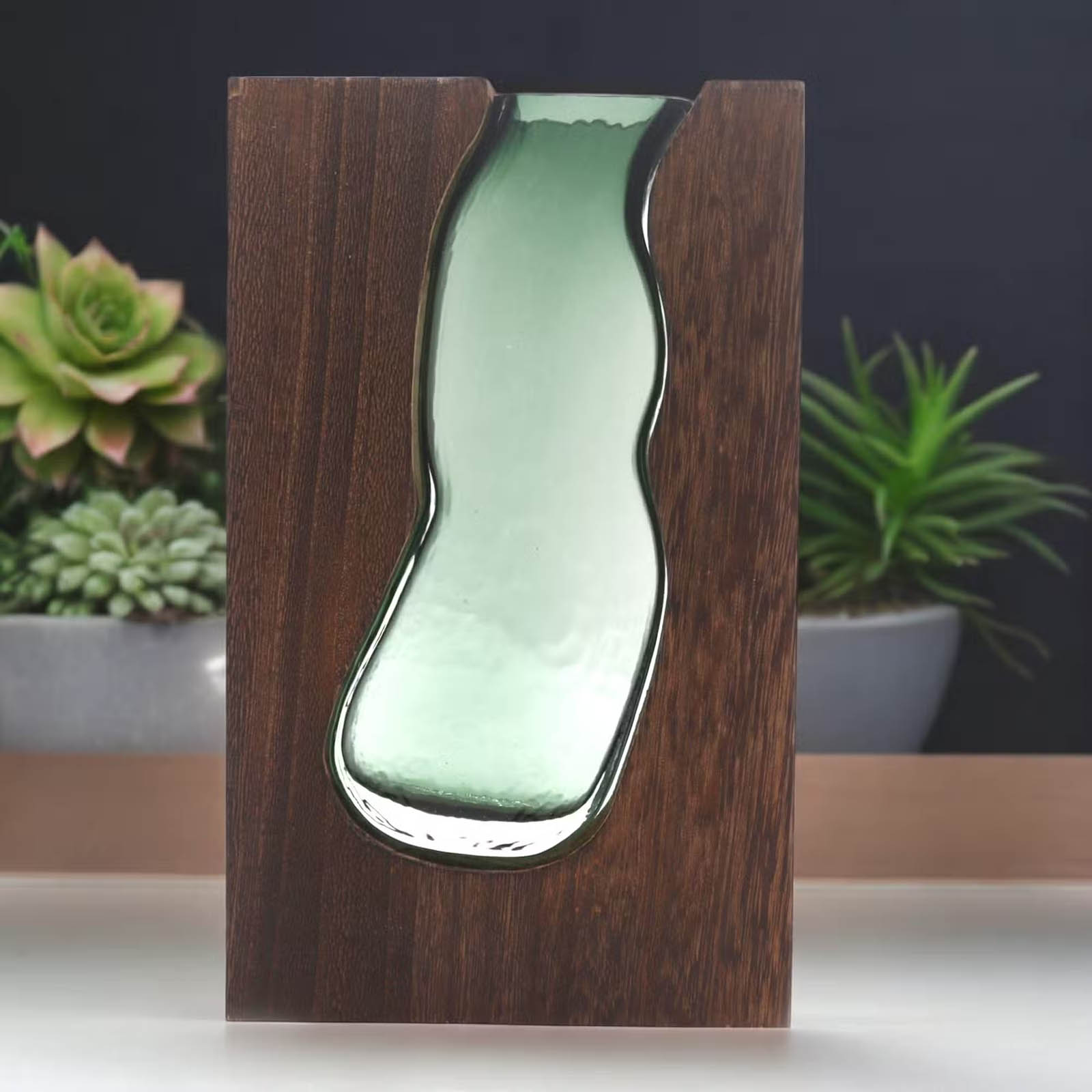 Glass Vase & Terrarium in Dark Tung Wood1