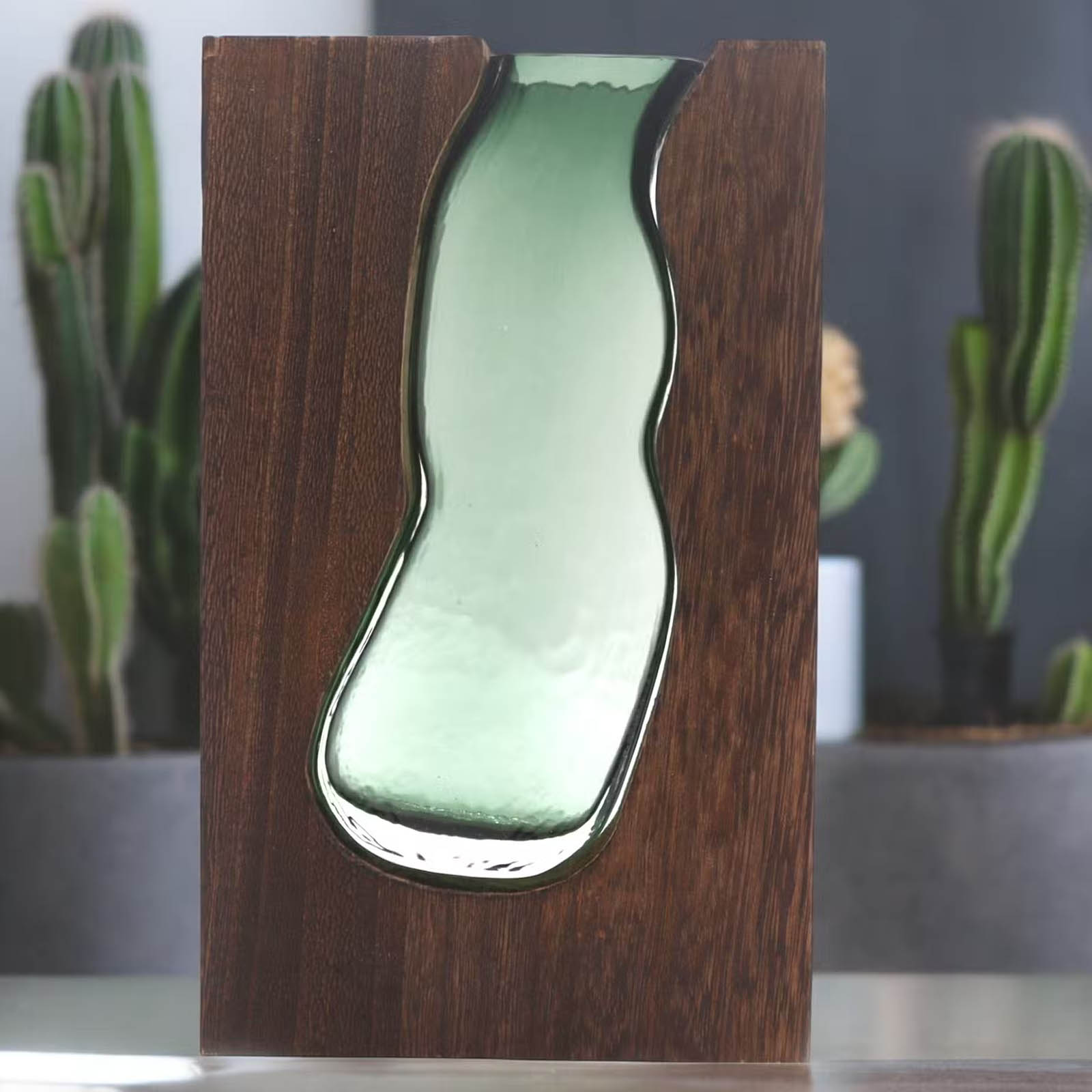 Large Glass Vase & Terrarium in Dark Tung Wood1