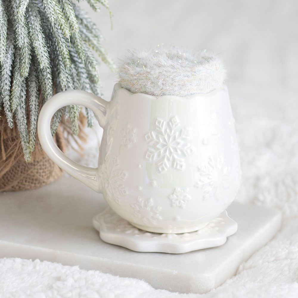 White Iridescent Snowflake Mug and Fluffy Socks Gift Set