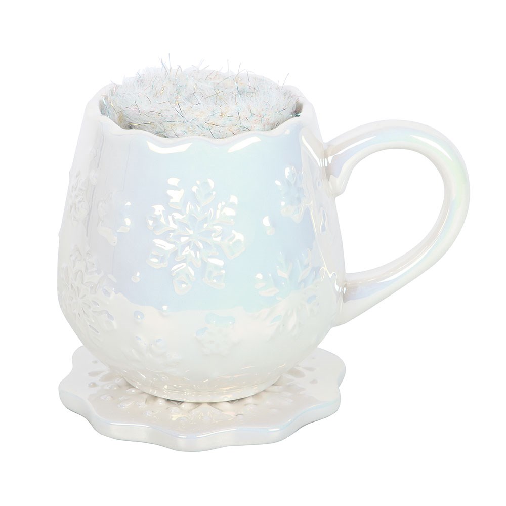 White Iridescent Snowflake Mug and Fluffy Socks Gift Set2