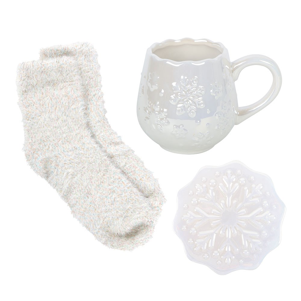 White Iridescent Snowflake Mug and Fluffy Socks Gift Set3