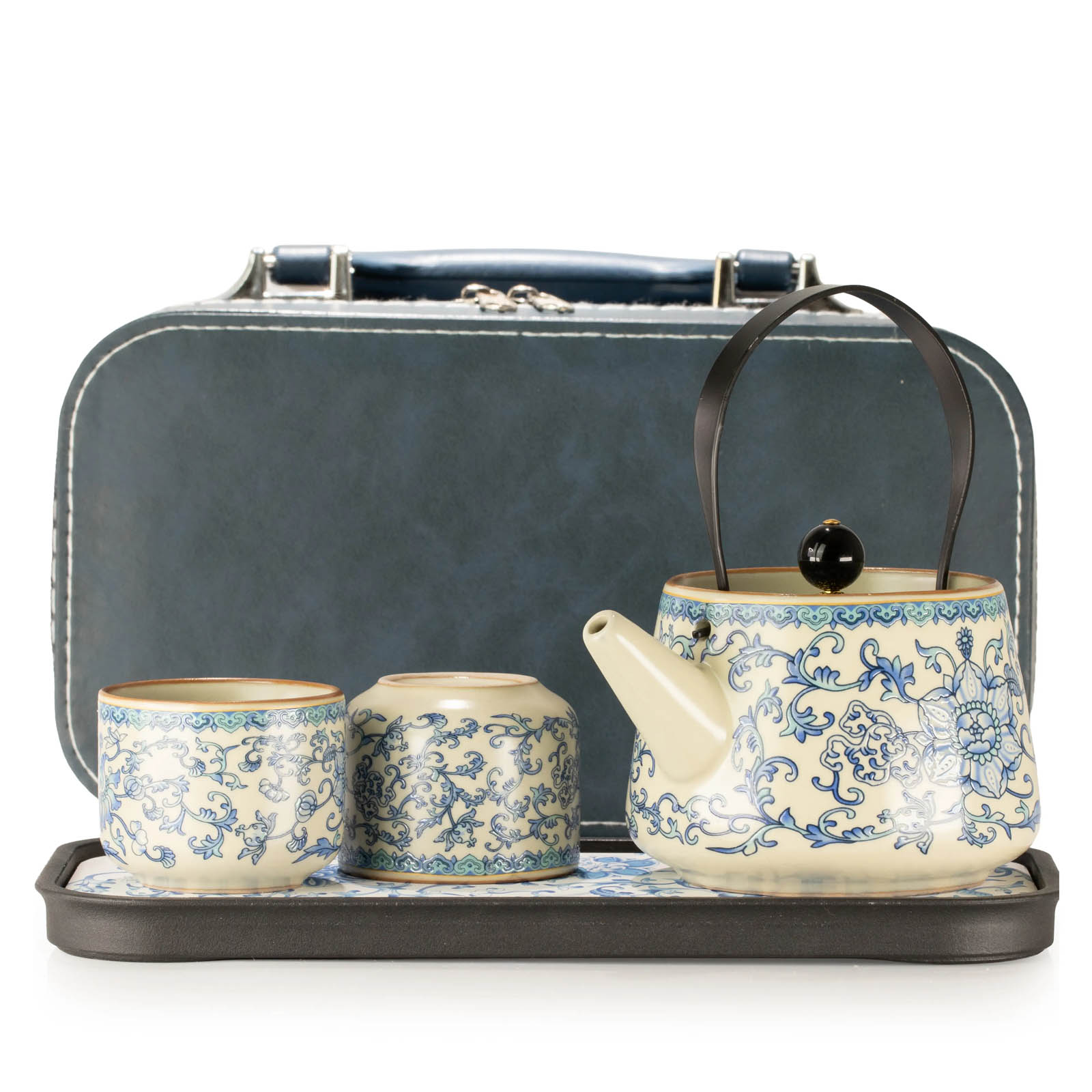 China Ru Blue Travel Teapot Set & Two Cups
