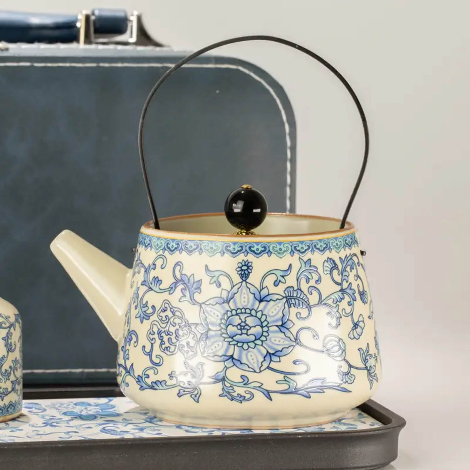 China Ru Blue Travel Teapot Set & Two Cups1