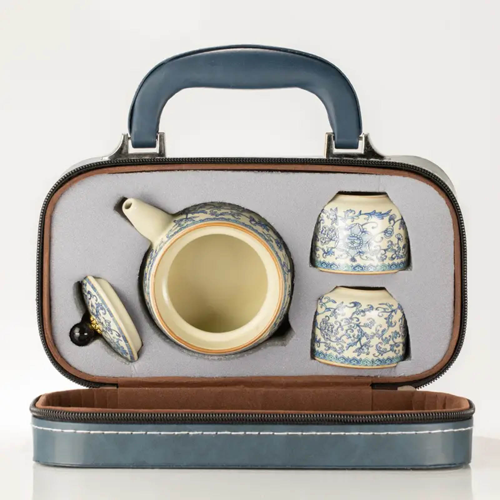 China Ru Blue Travel Teapot Set & Two Cups3
