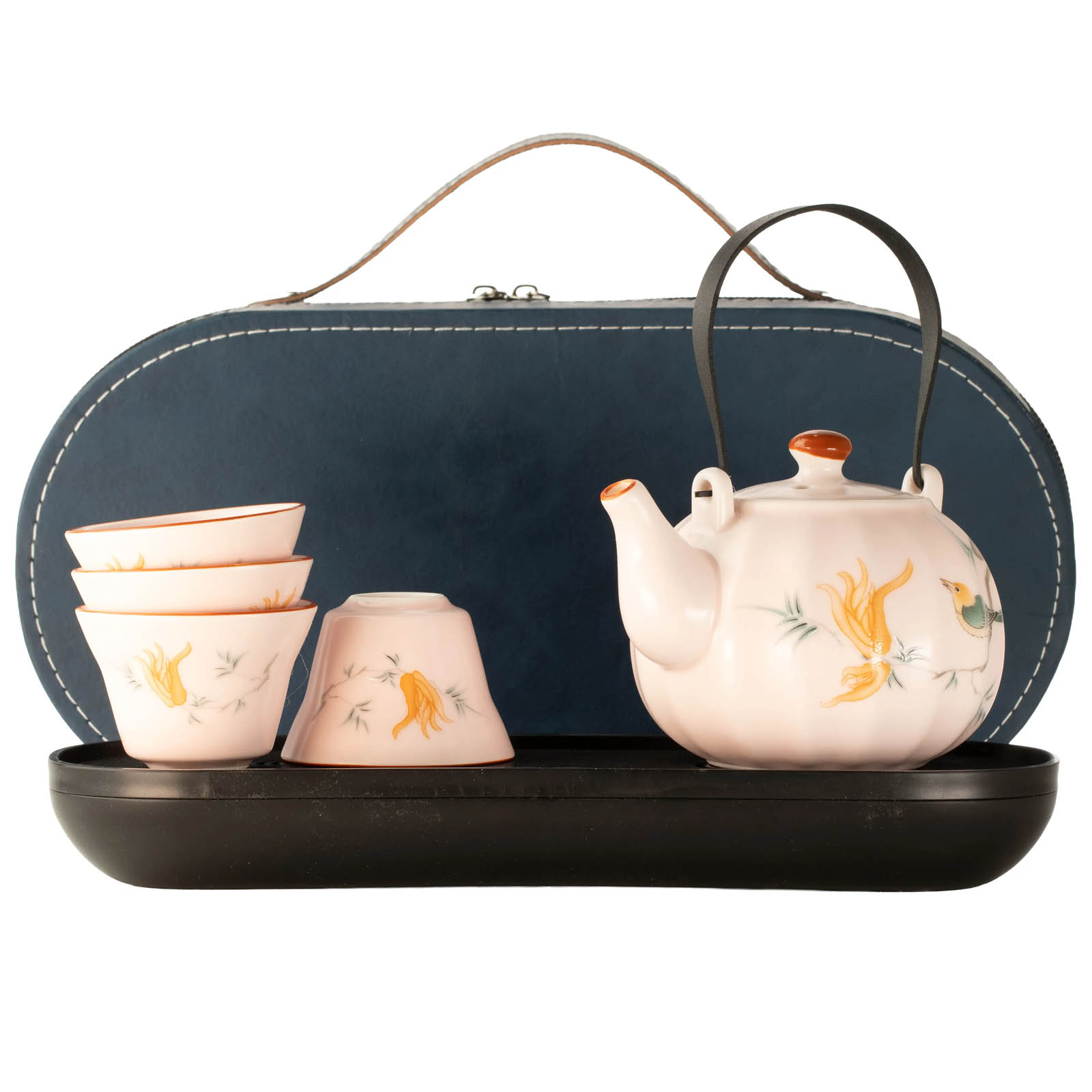 Pink Vintage Pumpkin Travel Teapot Set & 4 Cups