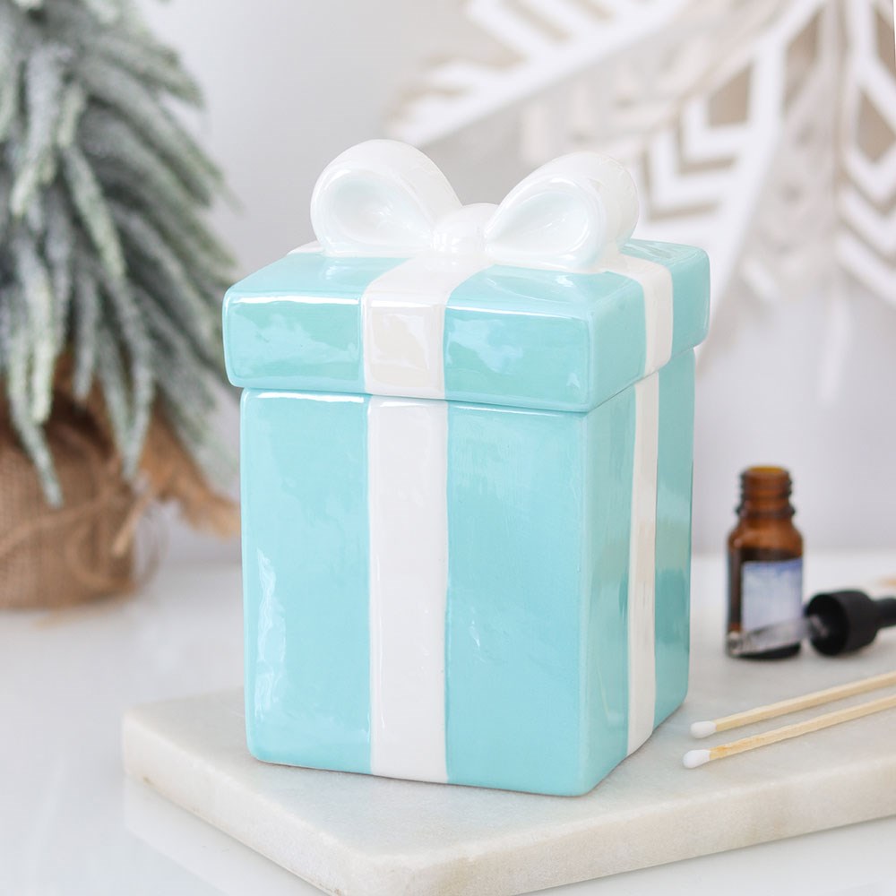Blue Christmas Present Oil Burner with Removable Lid4