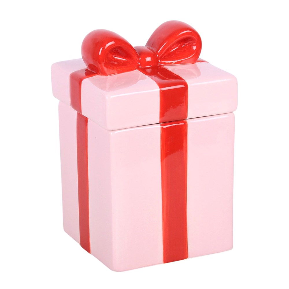 Pink Present Ceramic Oil Burner with Red Ribbon
