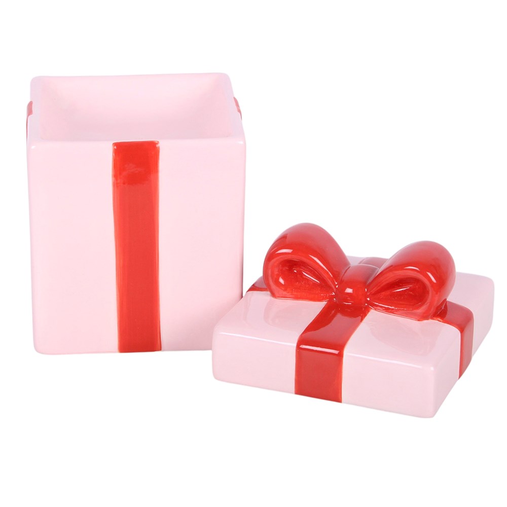 Pink Present Ceramic Oil Burner with Red Ribbon1
