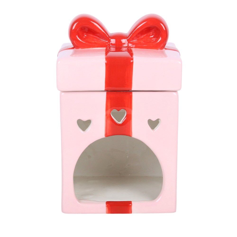 Pink Present Ceramic Oil Burner with Red Ribbon2