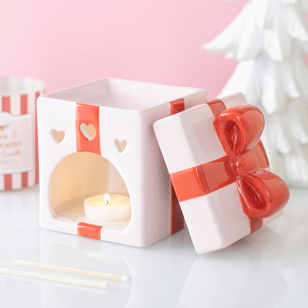 Pink Present Ceramic Oil Burner with Red Ribbon4