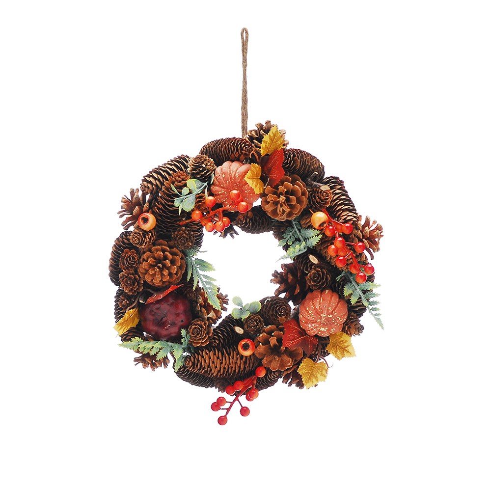 Autumnal Pumpkin & Pinecone Wreath (30cm)