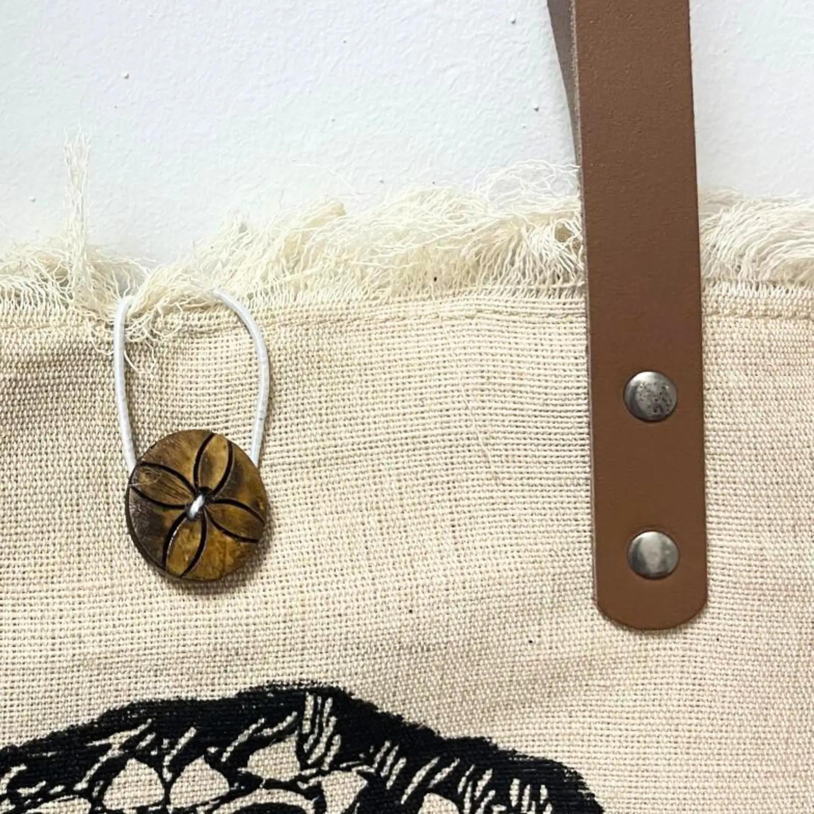 Natural Cotton Canvas Tote Bag with Leather Handles - Buddha4