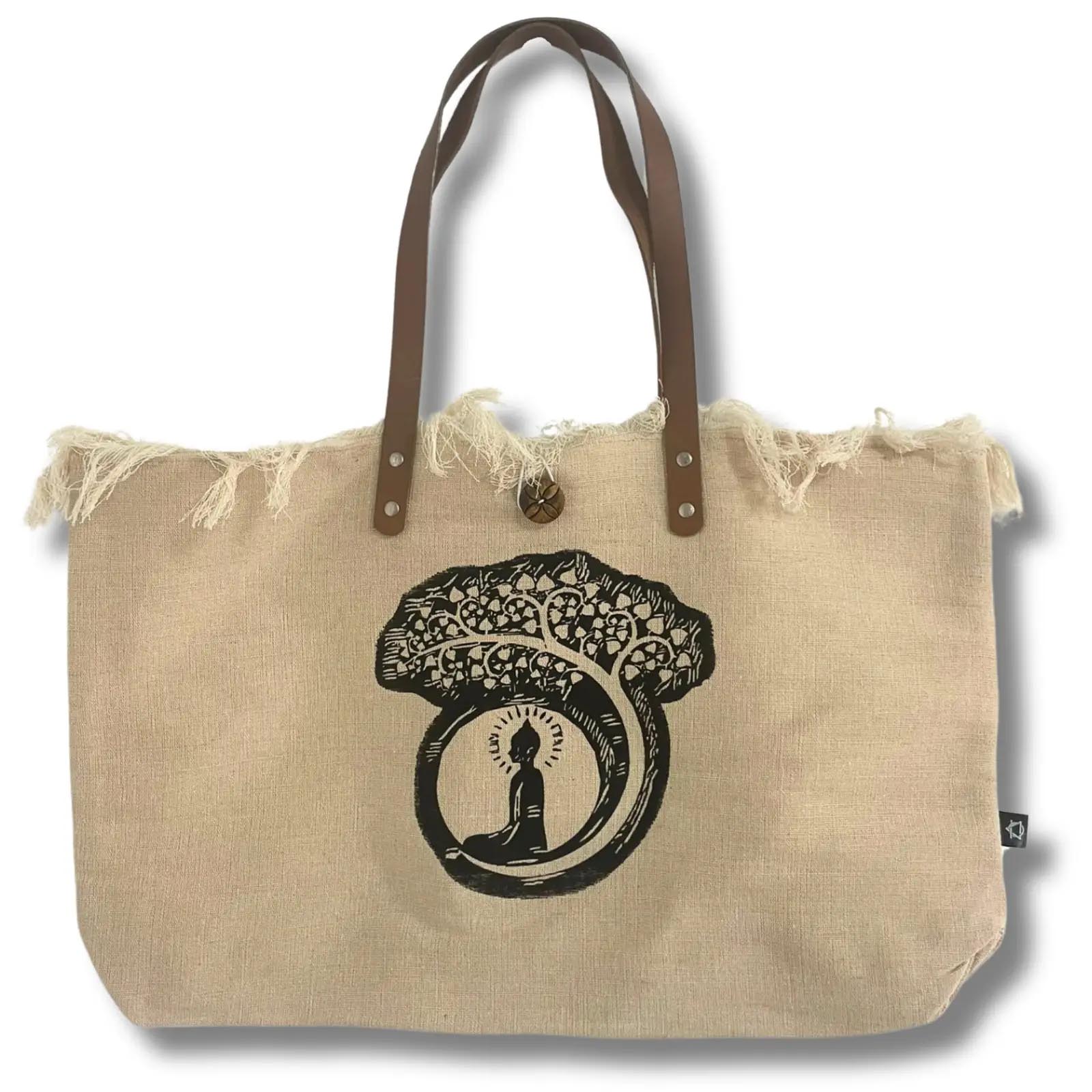 Natural Cotton Canvas Tote Bag with Leather Handles - Inspiration