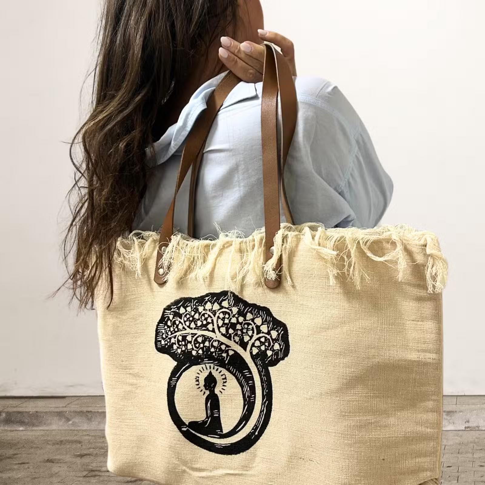 Natural Cotton Canvas Tote Bag with Leather Handles - Inspiration1