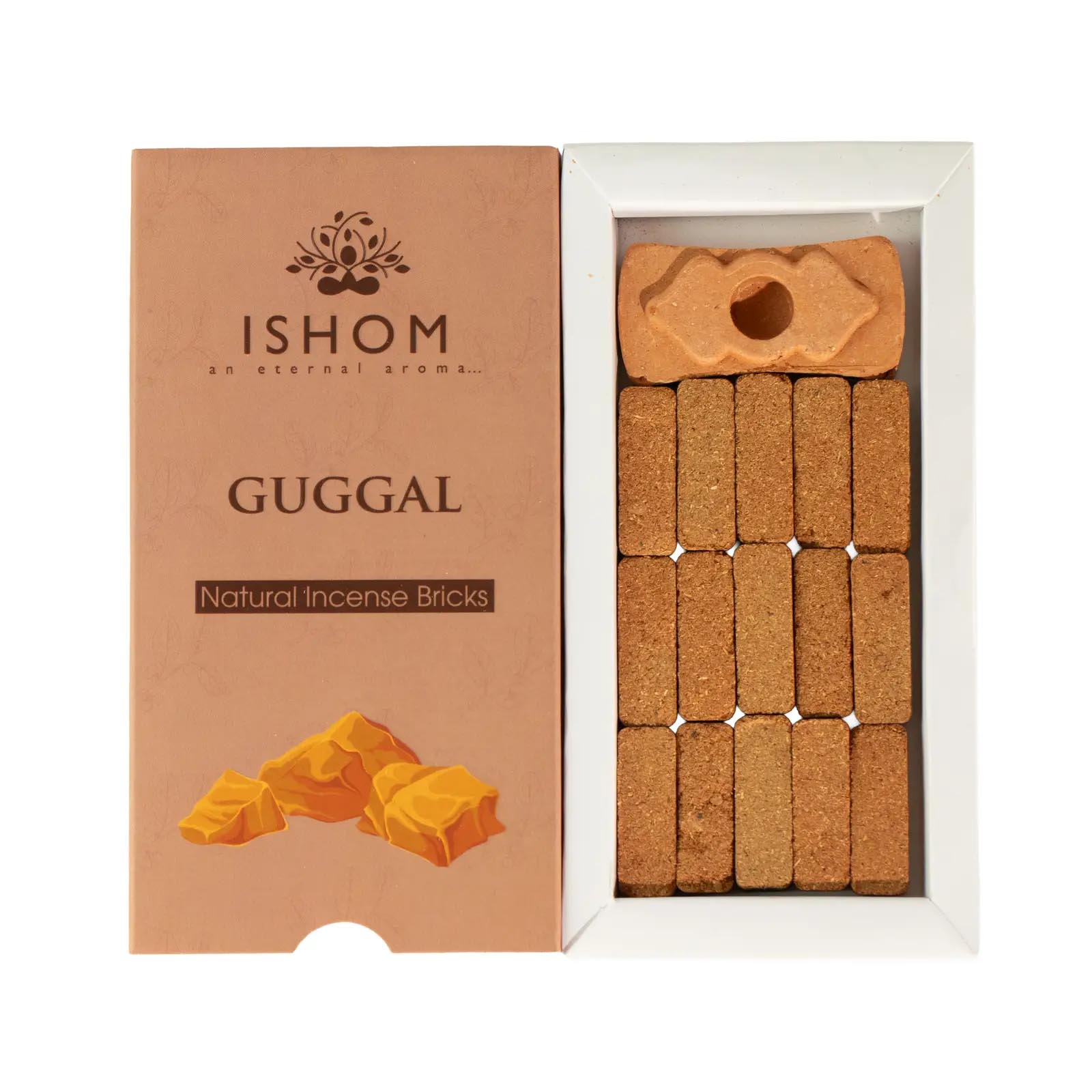 Ishom Natural Guggal Smudge Incense Bricks & Burner