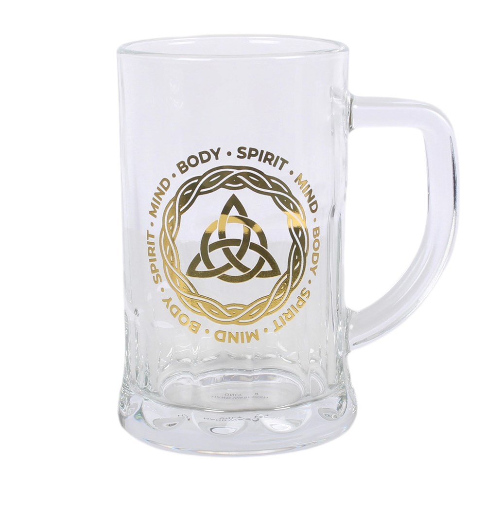 Celtic Triquetra Knot Glass Beer Tankard & Coaster Set (510ml)
