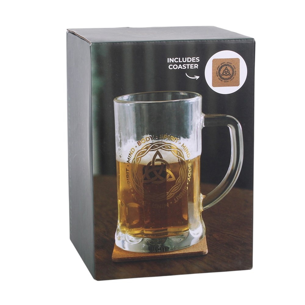 Celtic Triquetra Knot Glass Beer Tankard & Coaster Set (510ml)4