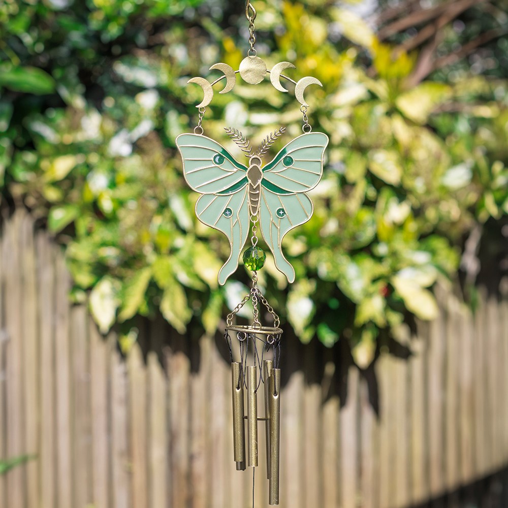Moonphase Luna Moth Windchime with Metal Chimes2