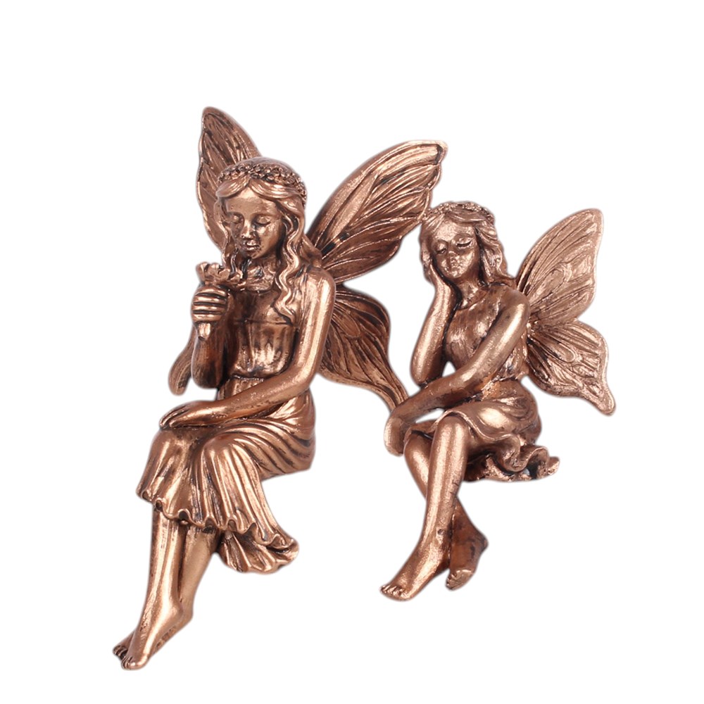Set of 2 Resin Fairy Shelf Sitters - Antique Bronze Effect3