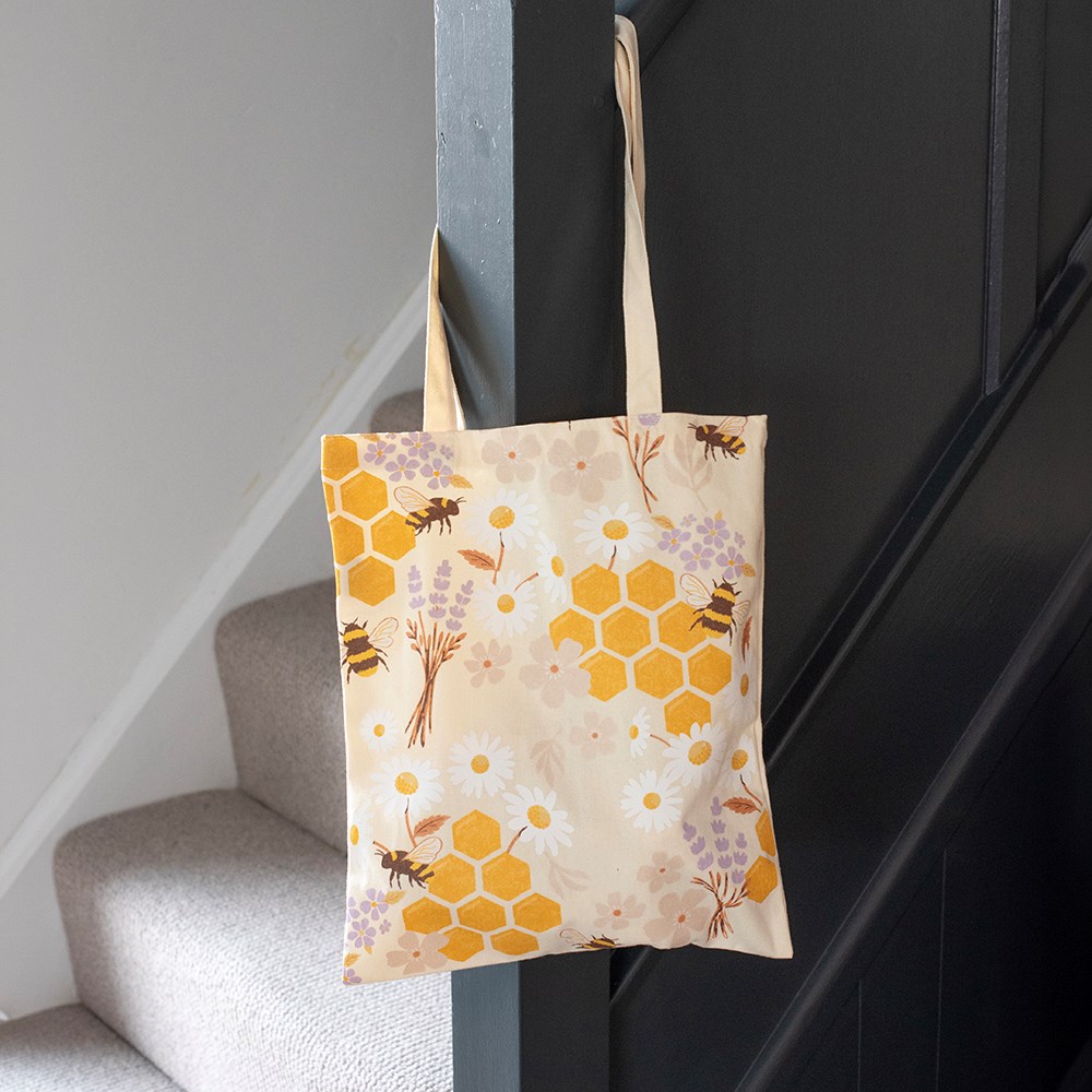 Honey Bee & Floral Print Everyday Tote Bag3