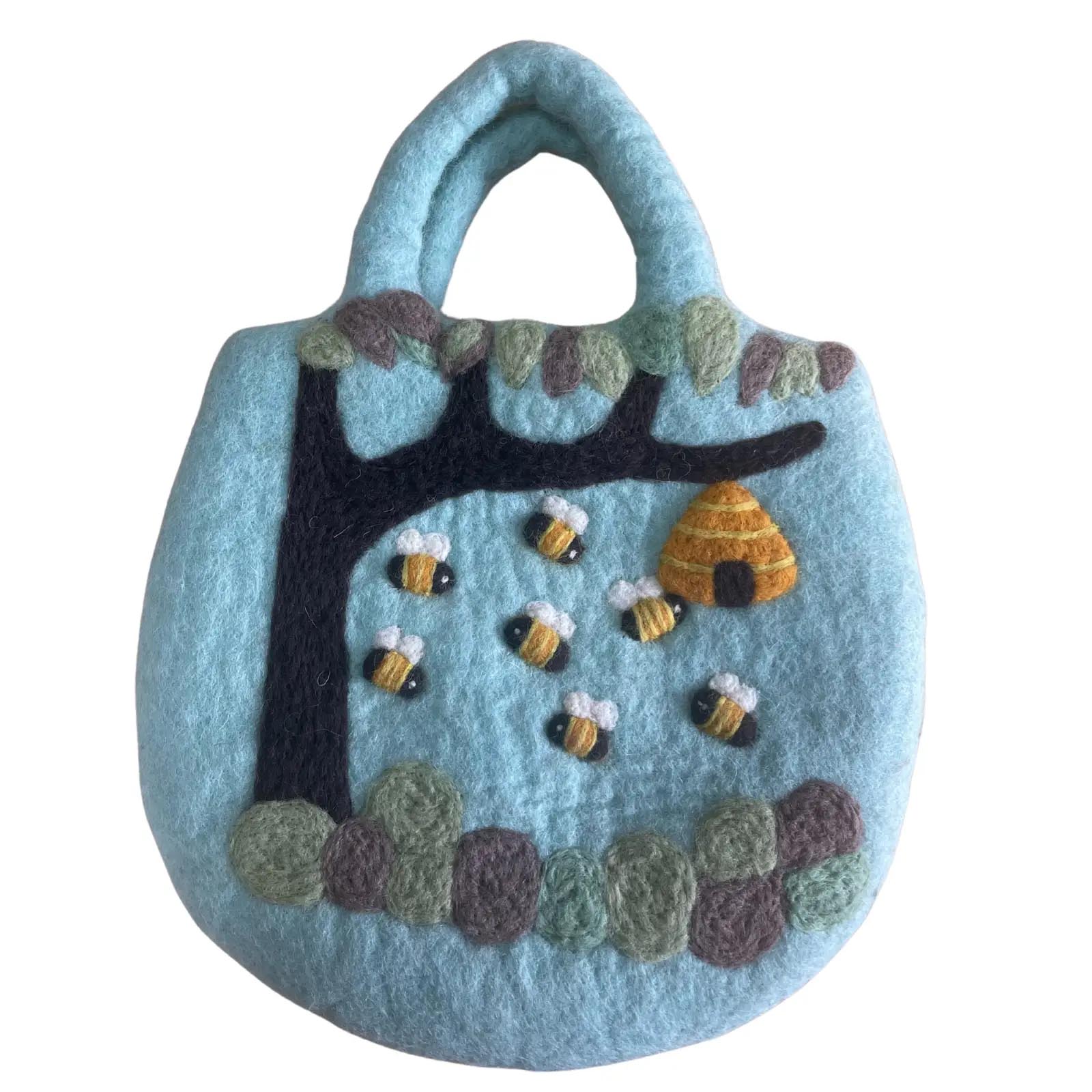 Handmade Tree & Beehive Felted Wool Bag (35x27cm)3